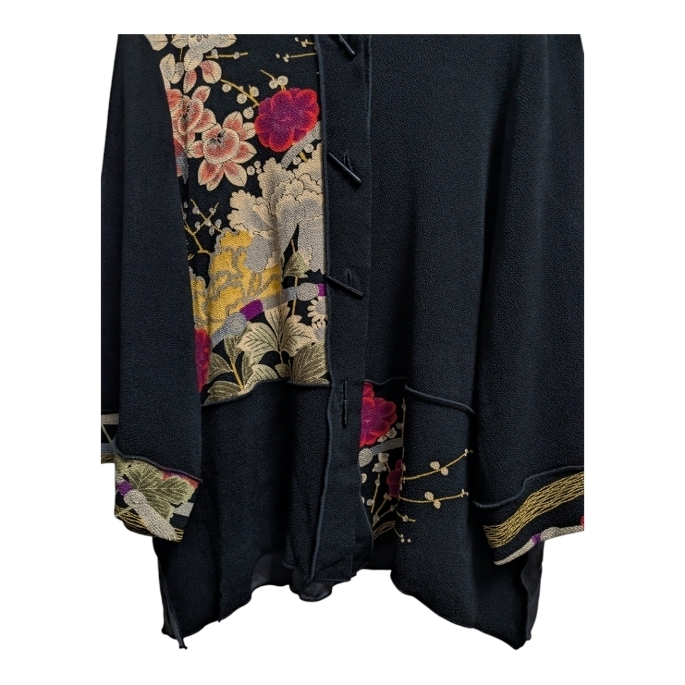 MOONLIGHT JACKET ASIAN GARDEN black floral kimono style art to wear - Picture 5 of 10